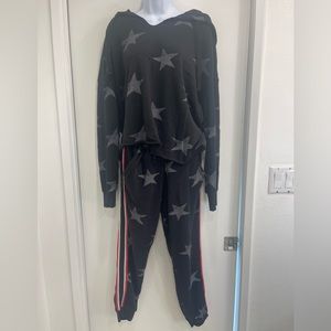 Vintage Havana large black red white sweat set. Stars and Striped side leg